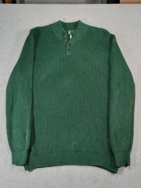 L.L.Bean Henley Sweater Mens XXL Tall Green Cotton Ribbed Knit Pullover
